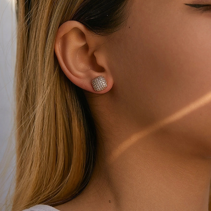 1 Pair Minimalist Geometric Inlay Copper Zircon 18K Gold Plated Ear Studs