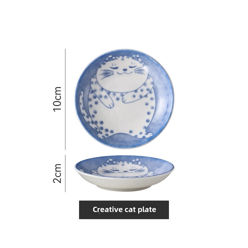 Cat Dish Cartoon Ceramic Dish Household Dining Table Dip Dish Soy Sauce Dish Hotpot Seasoning Dish Small Dish Seasoning Dish