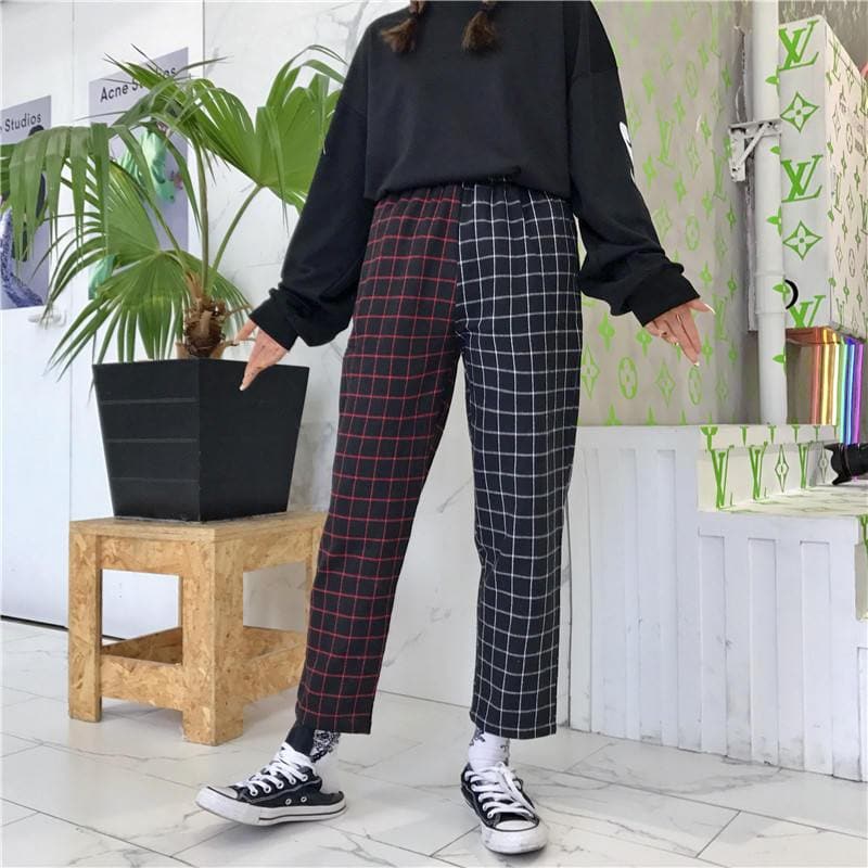 Plaid Patchwork High Waist Pants