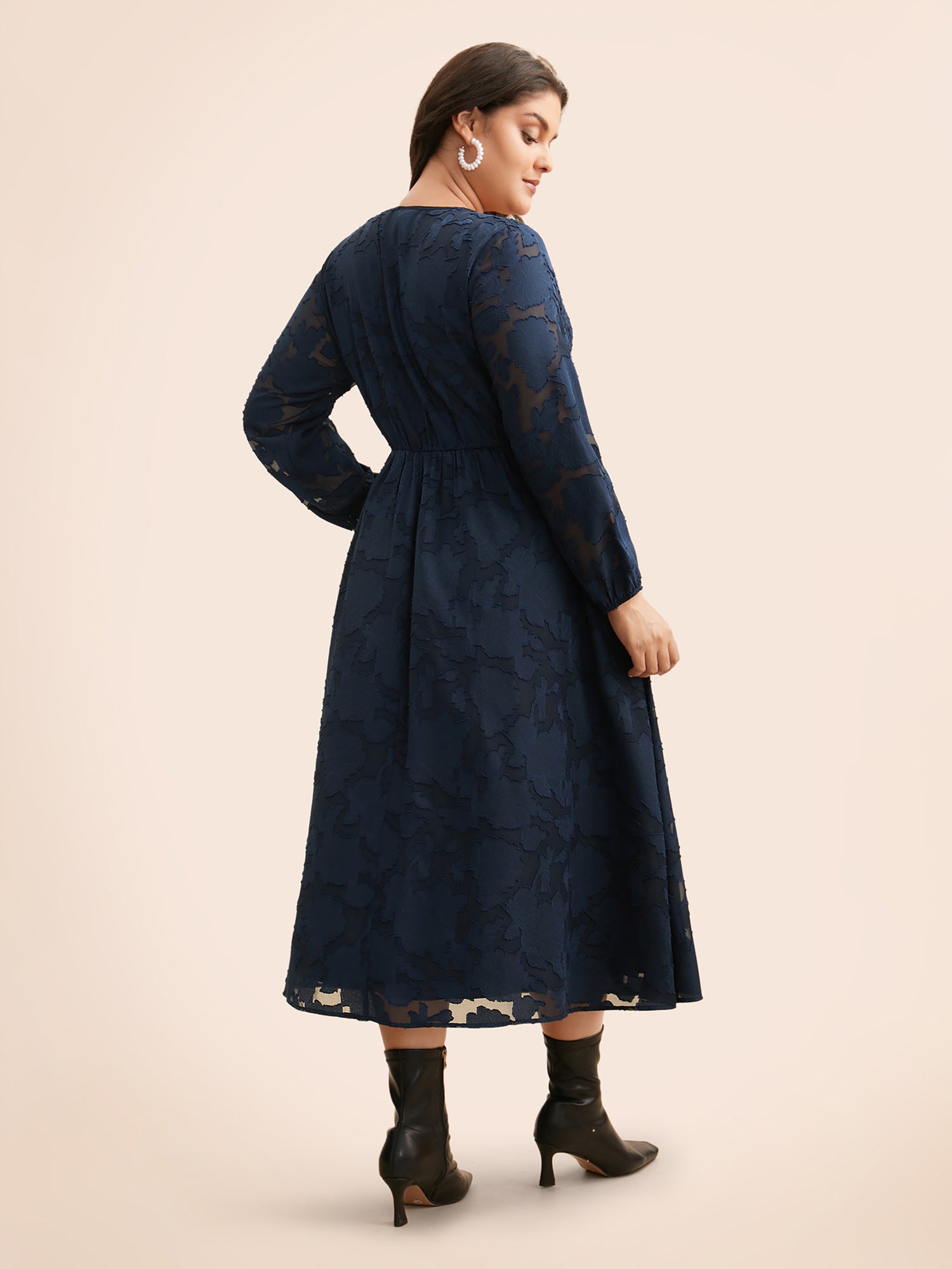 Solid Textured Shirred Elastic Waist Dress