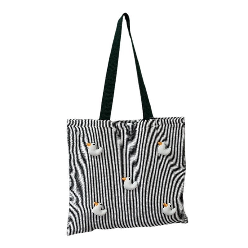 Women's Canvas Stripe Classic Style Square Zipper Shoulder Bag