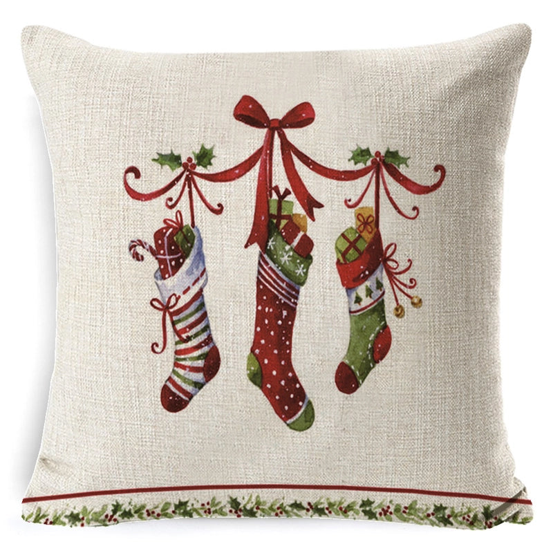 Retro Christmas Tree Santa Claus Christmas Socks Linen Pillow Cases