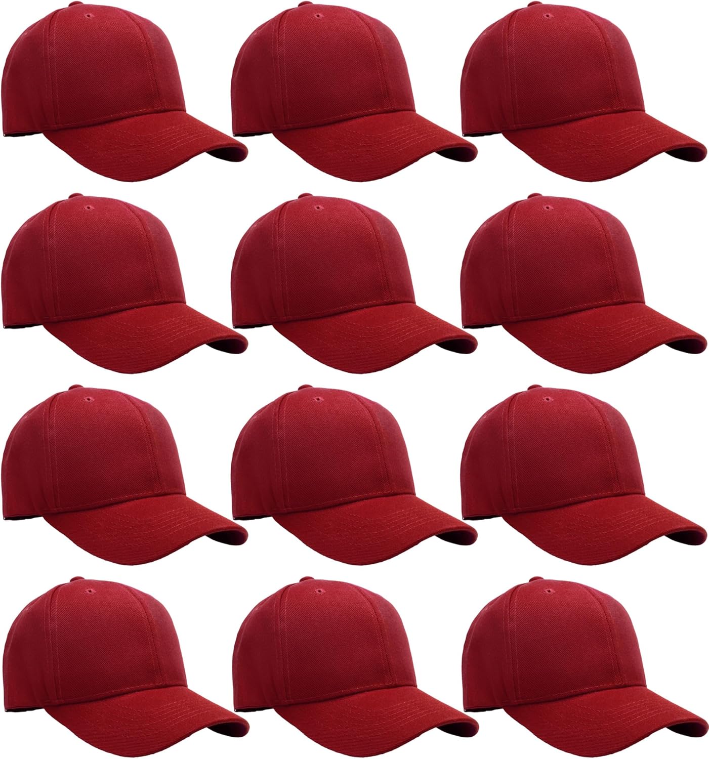 Falari Wholesale Bulk Lot 12-Pack Baseball Cap Adjustable Size Plain Blank Solid Color