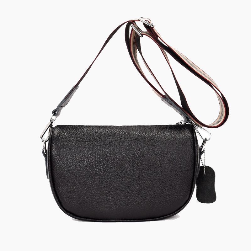 Genuine Cowhide Leather Wide Strap Saddle Crossbody Bag