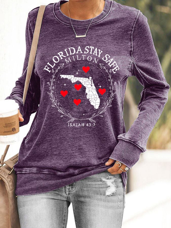 Women's Florida Stay Safe Print Casual Sweatshirt