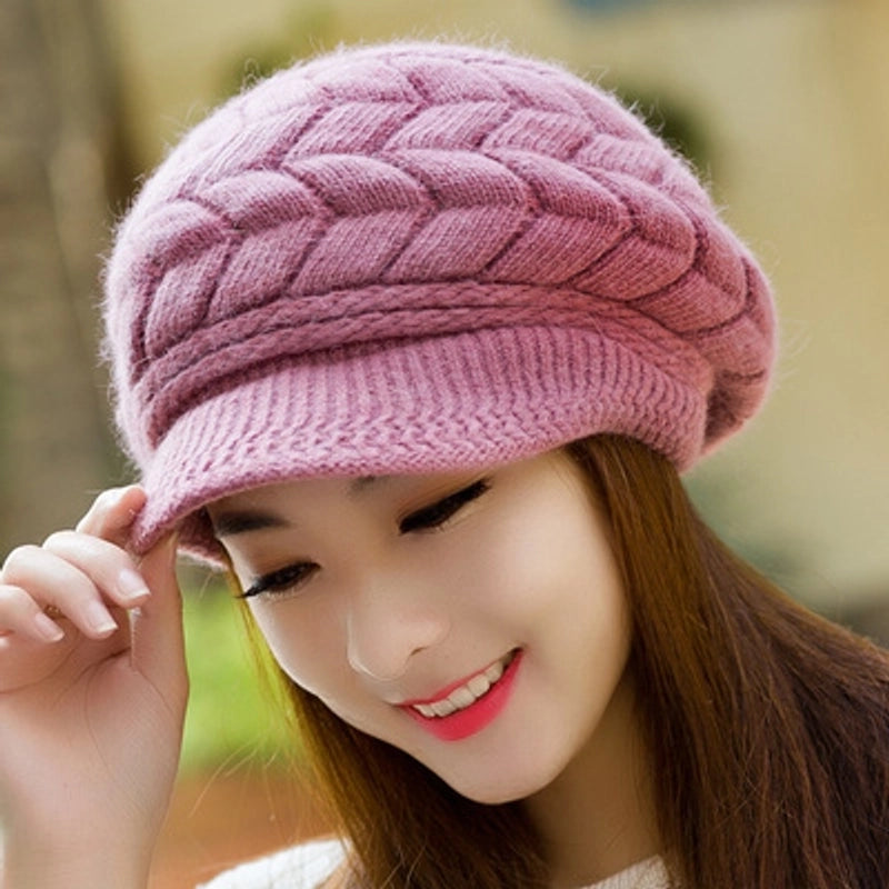 2 Pieces Women's Elegant Basic Minimalist Solid Color Curved Eaves Wool Cap Beret Hat