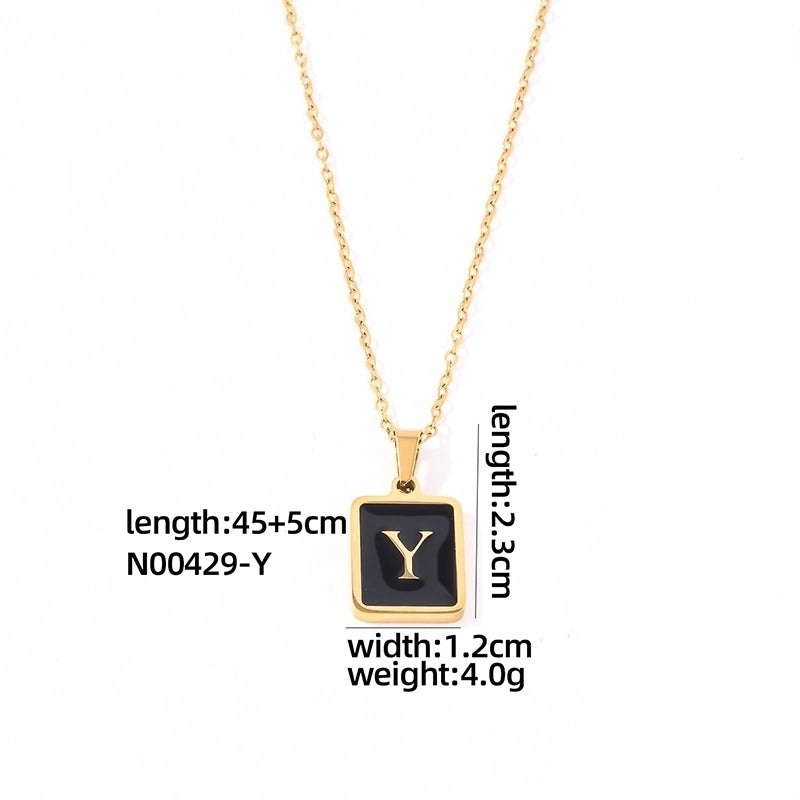 304 Stainless Steel K Gold Plated Minimalist Plating Inlay Letter Rectangle Shell Pendant Necklace