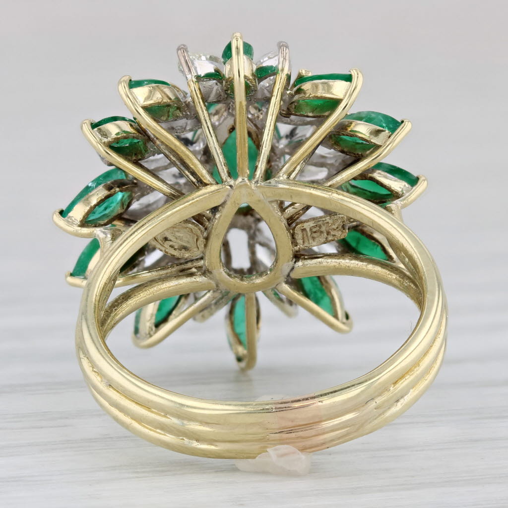 2.64ctw Emerald Diamond Cluster Ring 18k Yellow Gold Size 7 Cocktail