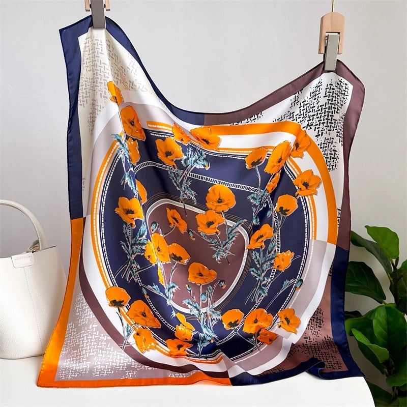 Unisex Casual Minimalist Stripe Flower Polyester Satin Printing Silk Scarf