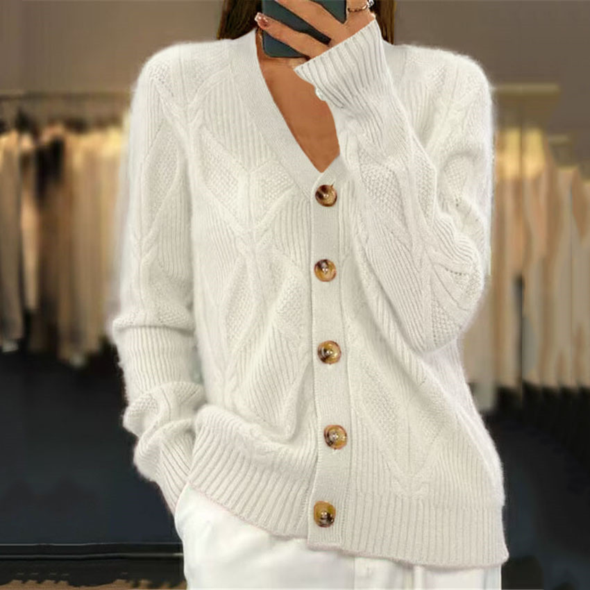 Retro Jacquard V-Neck Buttoned Sweater Cardigan