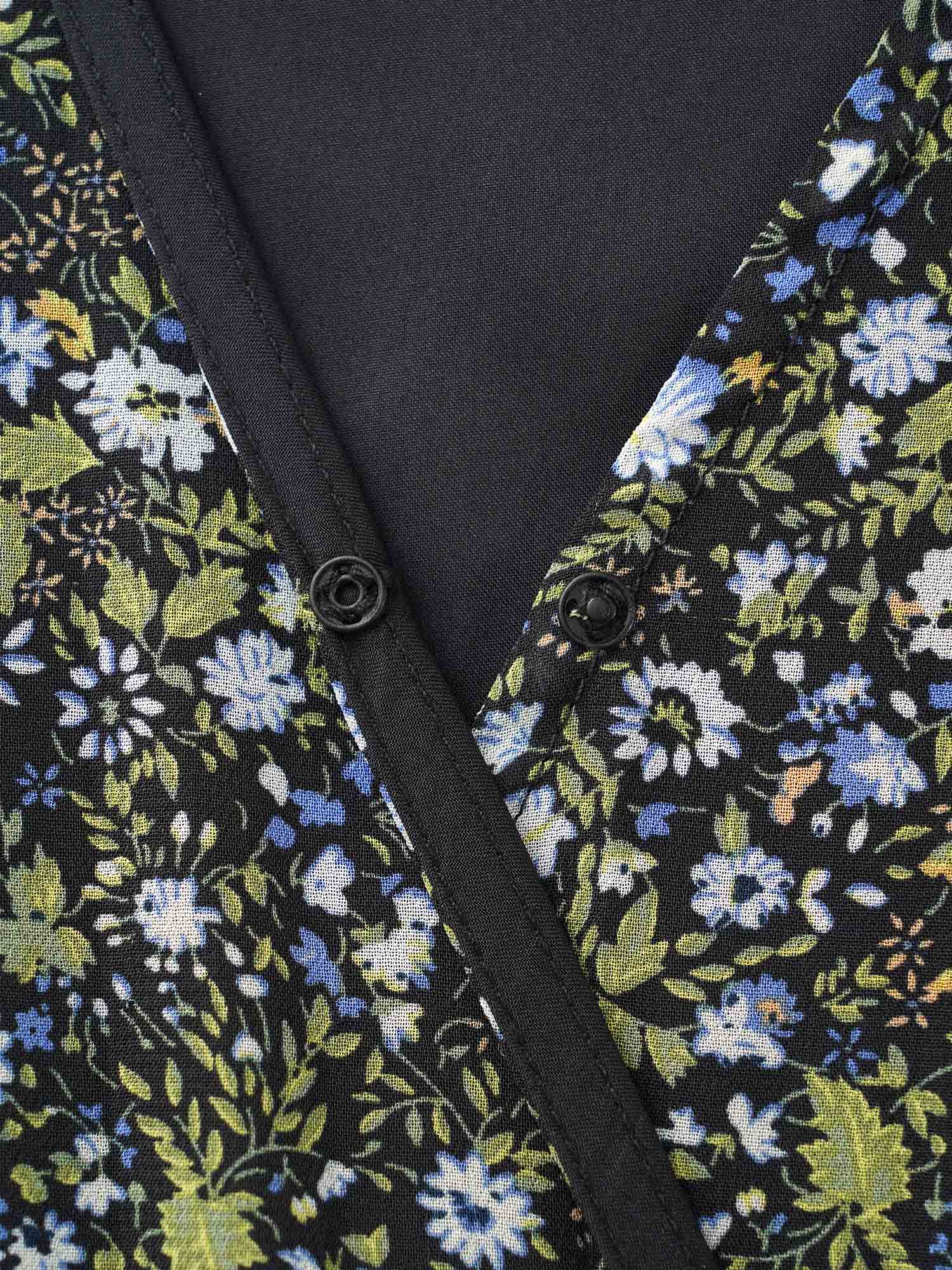 Ditsy Floral Overlap Collar Midi Dress