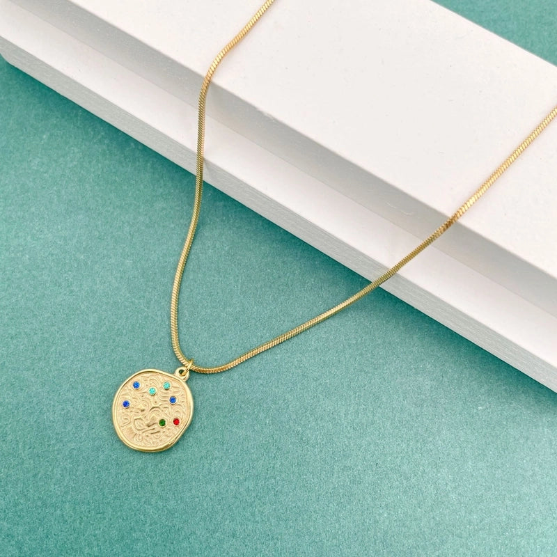 Fashion Round Water Droplets 304 Stainless Steel Natural Stone Zircon 14K Gold Plated Plating Inlay Stainless Steel Necklaces
