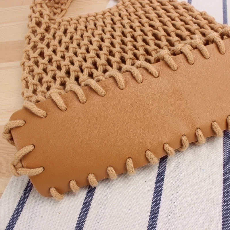 Women's Small Spring&summer Cotton Rope Solid Color Basic Square Open Straw Bag