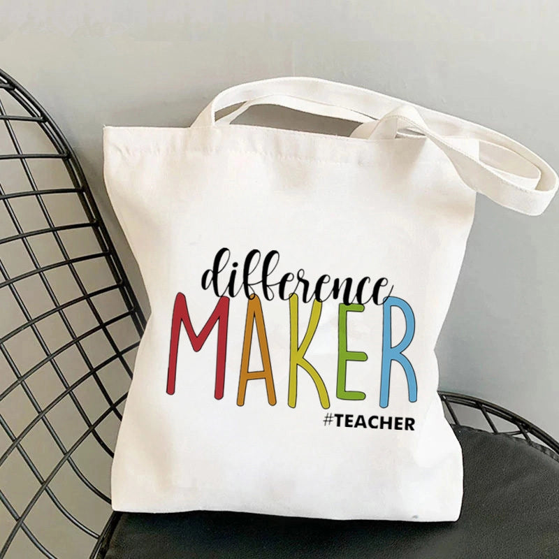 Hot Selling Kawaii Heart-shaped Printed Tote Bag For Teachers And Students One-shoulder Large Capacity White Cotton Bag