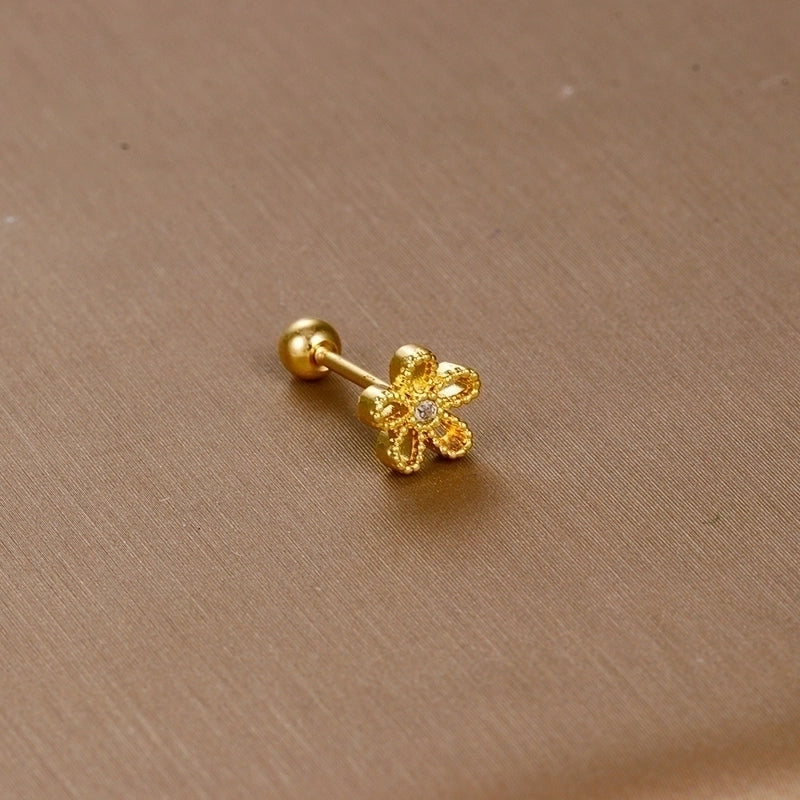 1 Piece Sweet Minimalist Flower Plating Inlay Titanium Steel Zircon Ear Studs