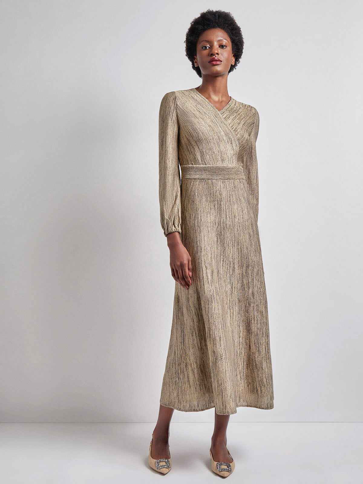 Bishop Sleeve Jacquard Knit Maxi Dress