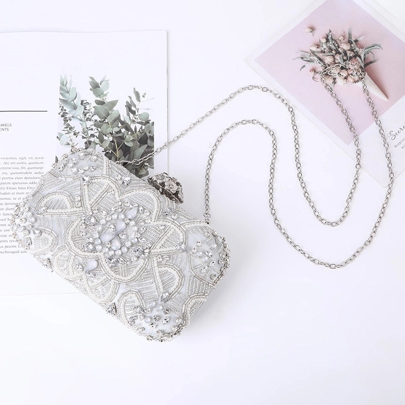 Beige Grey Plastic Geometric Square Evening Bags
