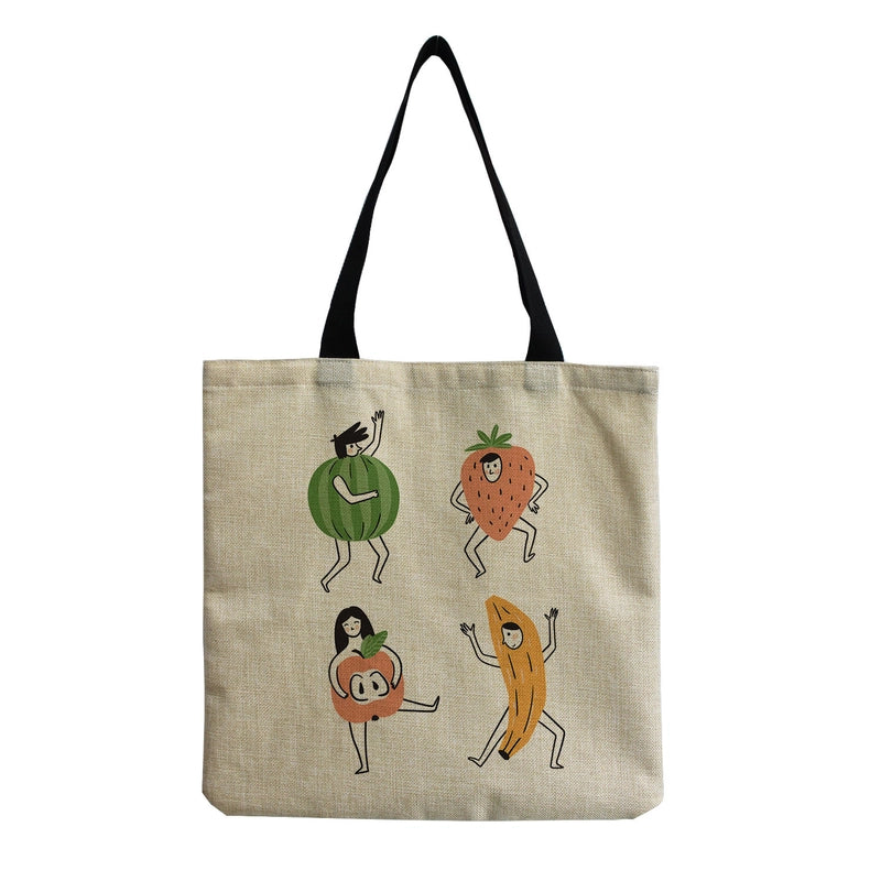 Unisex Linen Plant Fruit Basic Square Open Shoulder Bag