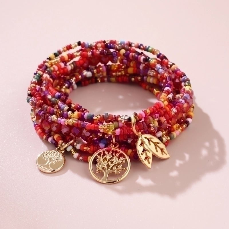 2 Pieces Fashion Leaf Tree Alloy Agate Beaded Plating Bracelets