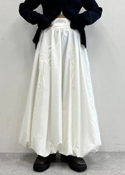 White Cotton Lantern Skirt High Waist Wrinkled Summer