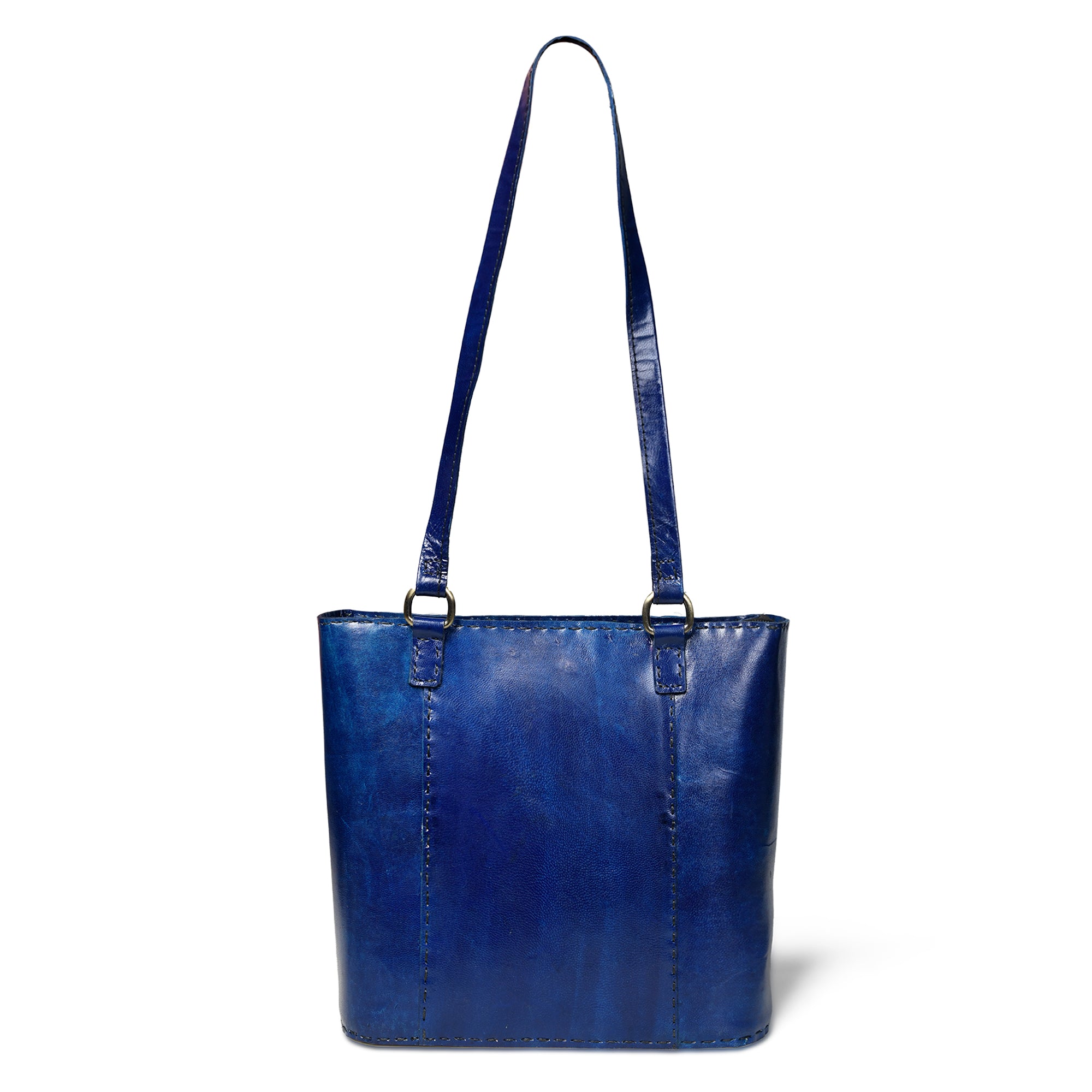 Solid Structure Blue Leather Mini Tote