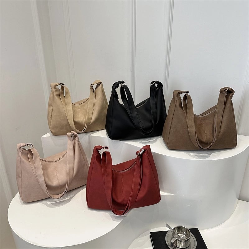 Women's Pu Leather Solid Color Basic Dumpling Shape Zipper Shoulder Bag
