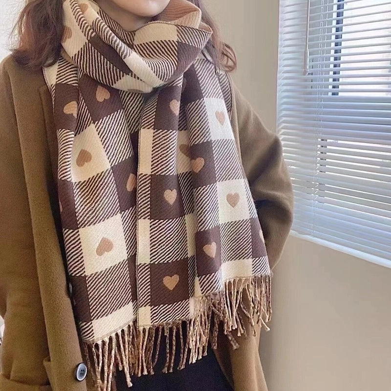 Love Plaid Scarf Women's Autumn And Winter  Dongdaemun Students New Imitation Cashmere Scarf