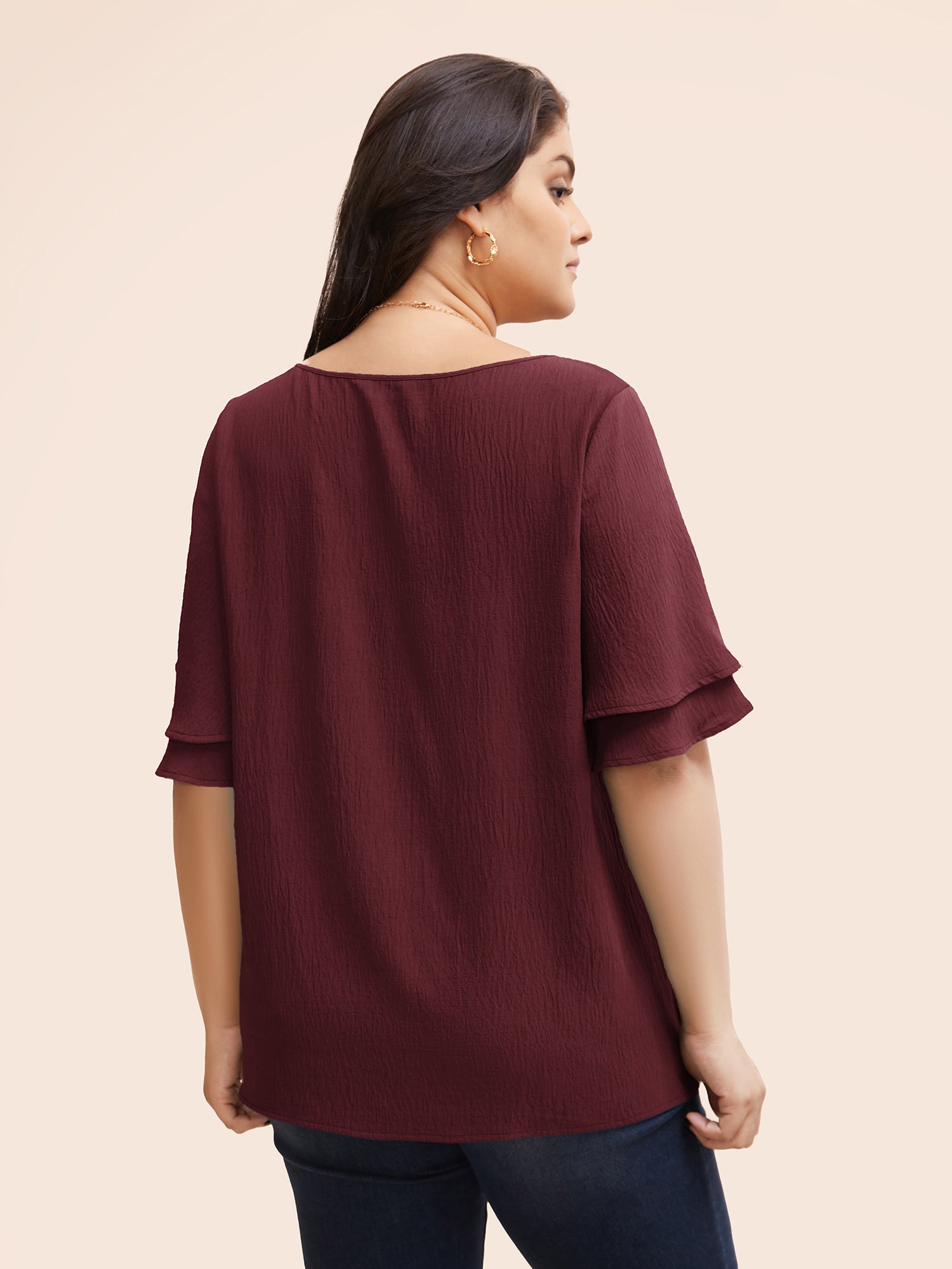 Solid Tiered Ruffles Split Hem Blouse