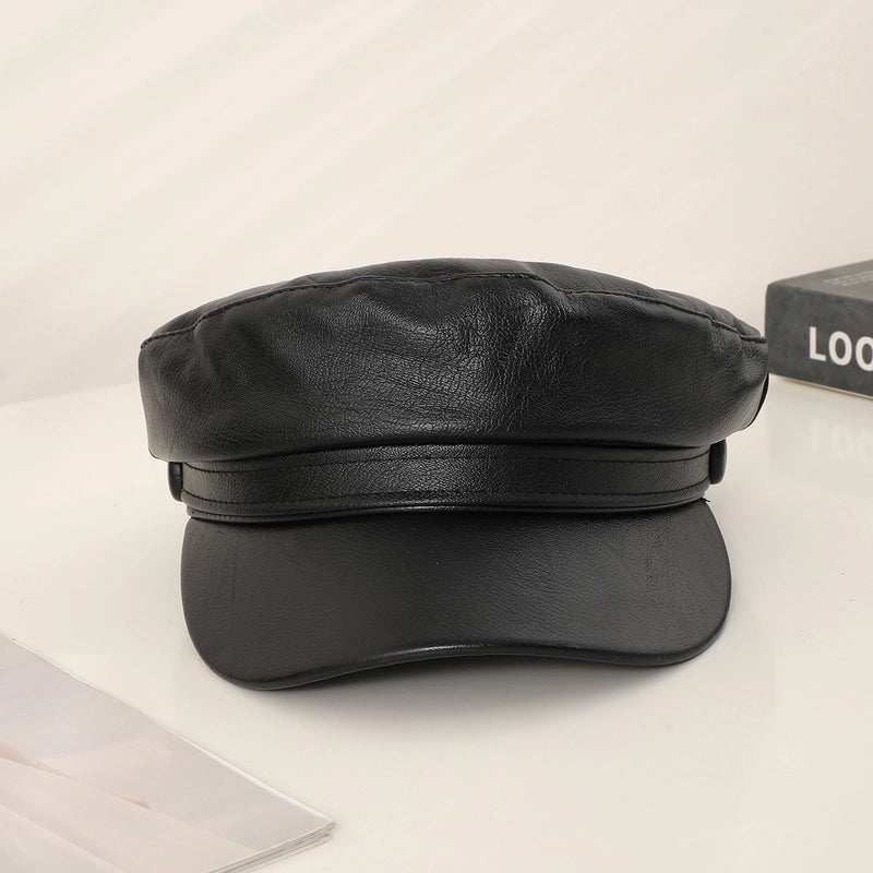 Women's Minimalist Korean Style Solid Color Belt Buckle Curved Eaves Newsboy Cap