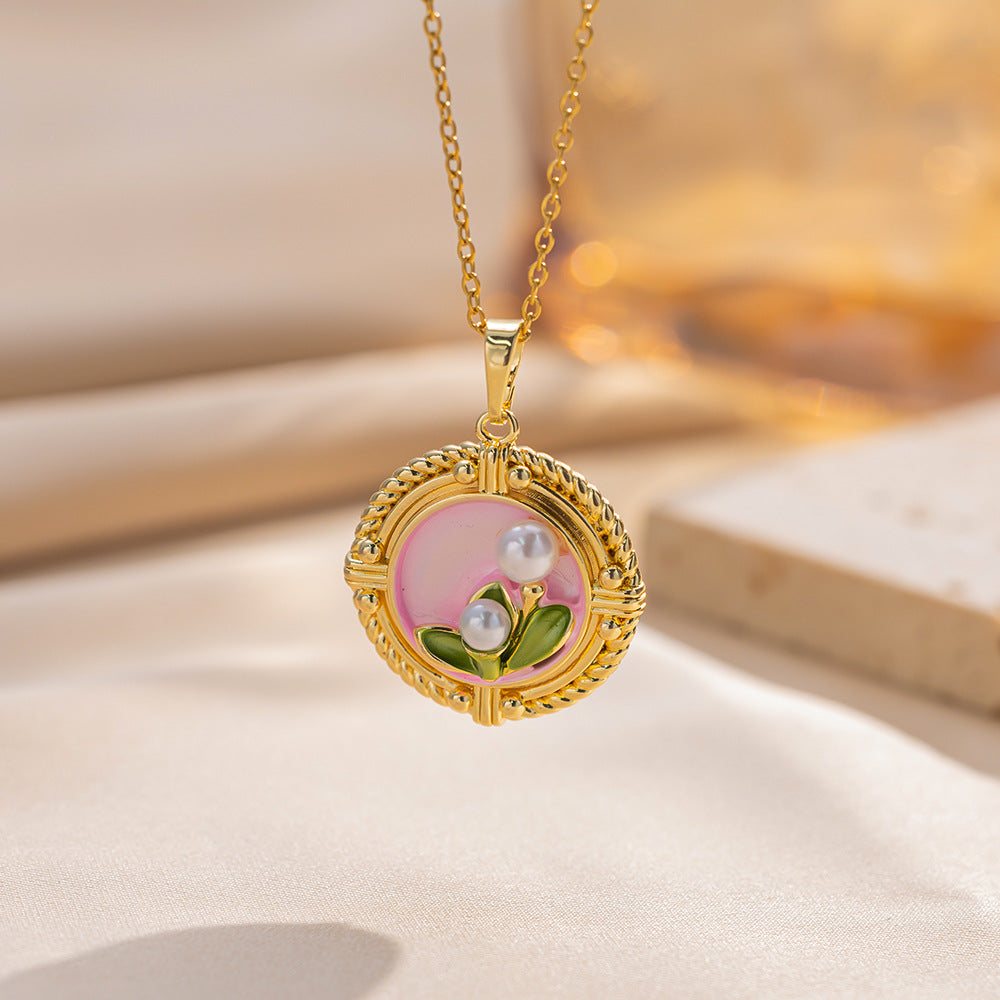 Copper Pendant Enamel Flower Necklace Female Fashion Niche Clavicle Chain
