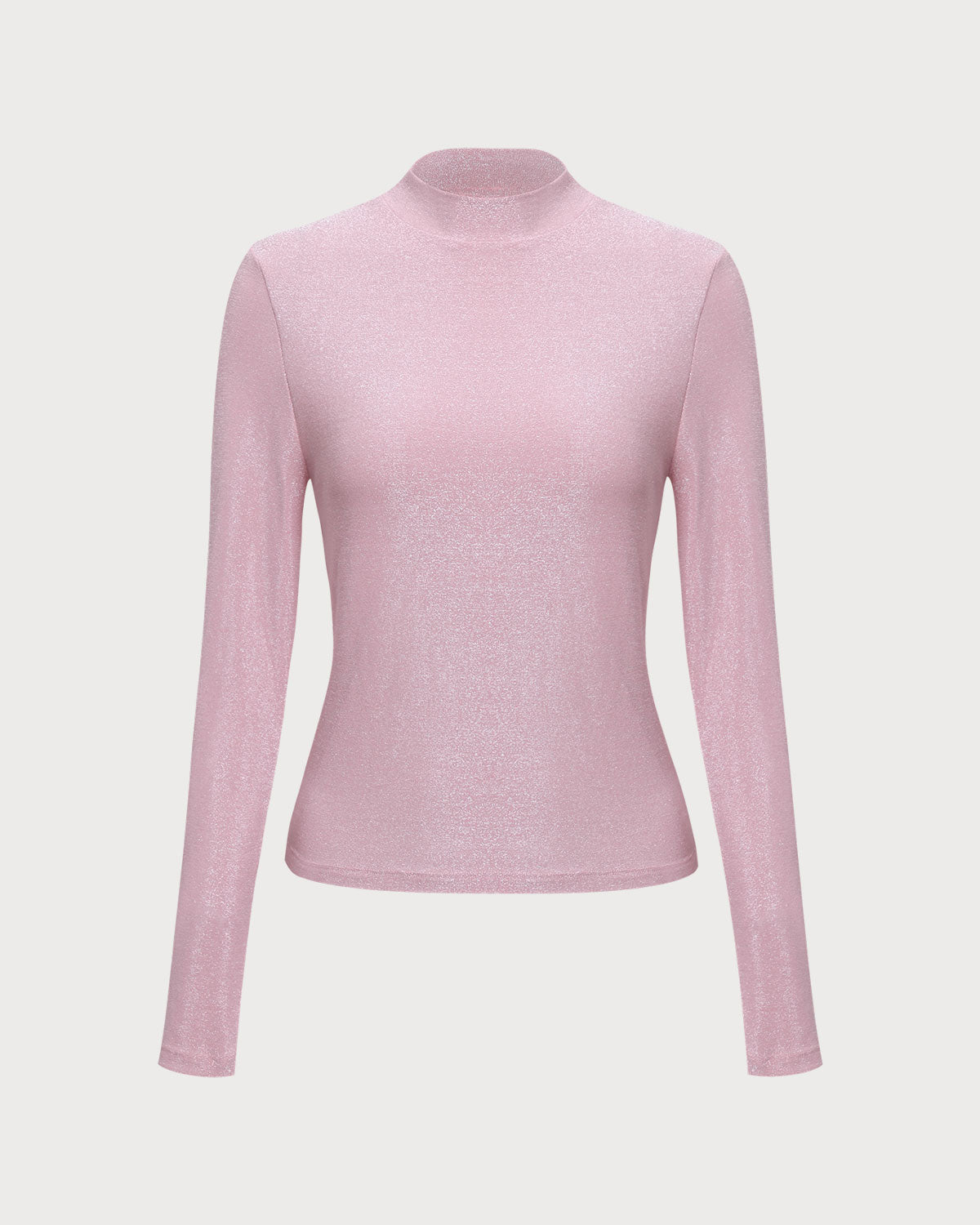 The Pink Mock Neck Long Sleeve Lurex Tee