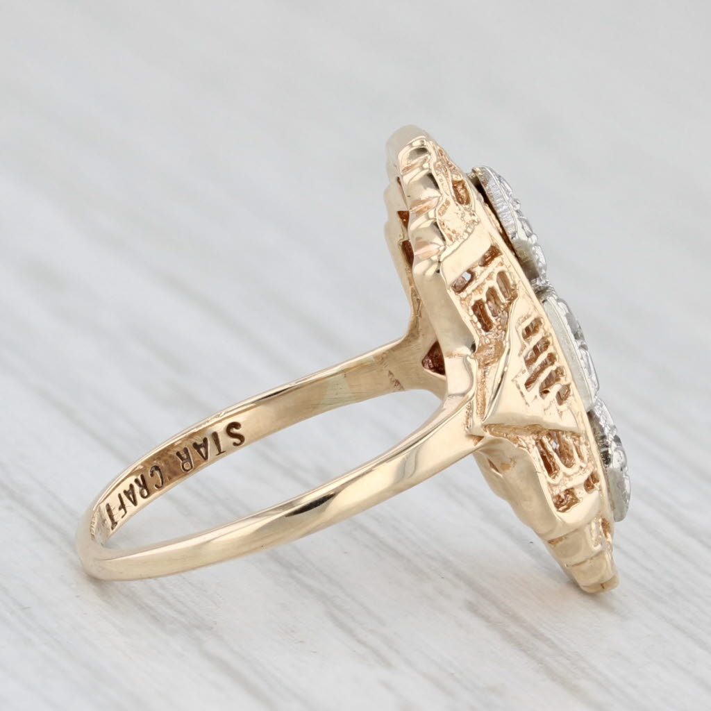Vintage Diamond Filigree Ring 10k Yellow White Gold Size 4.5 Star Craft