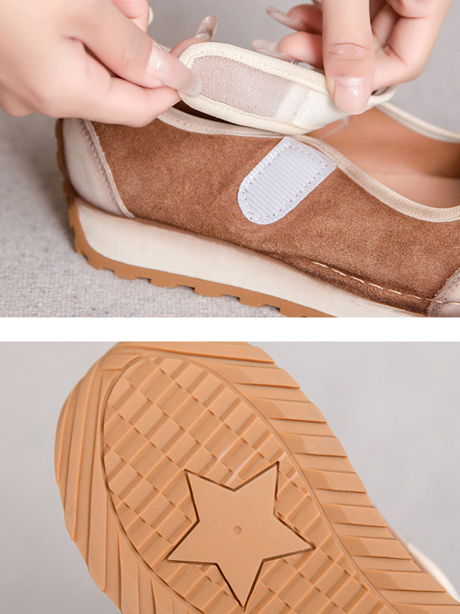 Women Summer Vintage Colorblock Leather Low Heel Shoes