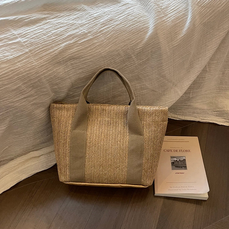 Portable Straw-Weaved Bag Trendy Beach Holiday Pastoral Style Woven Bag