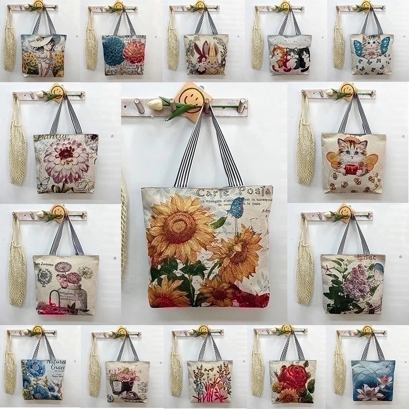 Women's Vintage Style Flower Canvas Shopping Bags