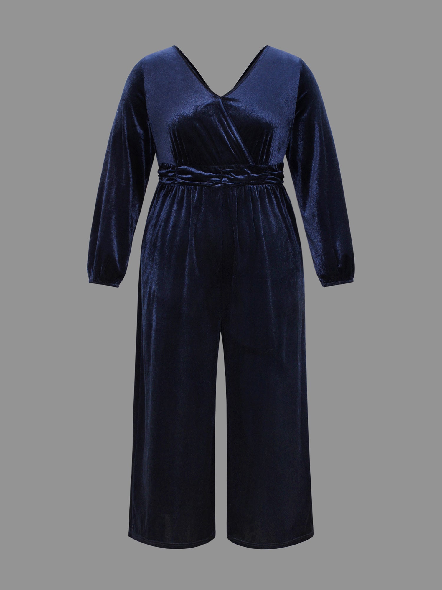 Plain Velvet Overlap Collar Jumpsuit