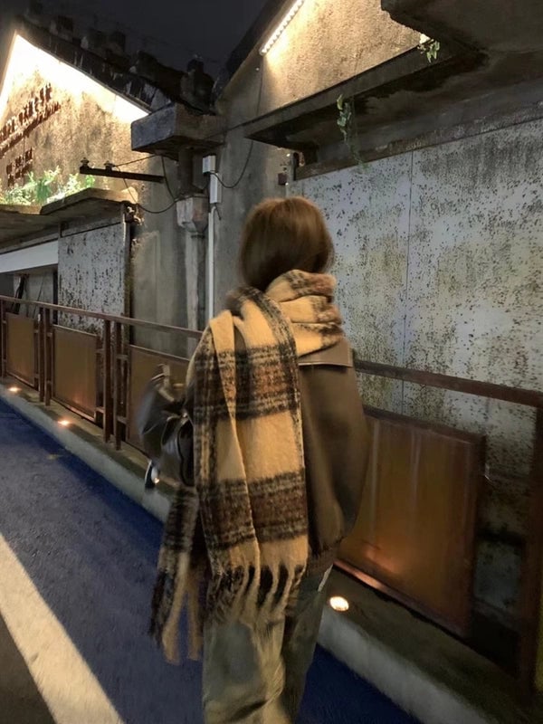 Brown Striped Scarf Women's Autumn And Winter  Trendy Winter Warm Imitation Cashmere Windproof Scarf For Students