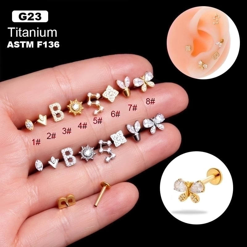 1 Piece Ear Cartilage Rings & Studs Minimalist  Flower Butterfly Pure Titanium Plating Inlay Zircon