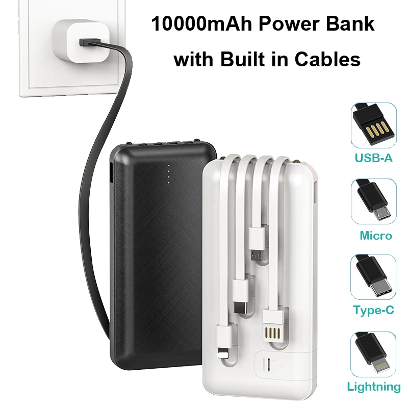 PSE  kc cetificater New Arrival 10000Mah Portable Powerbank Built In Cable Power Bank With Phone Holder 2Pcs Led Torches