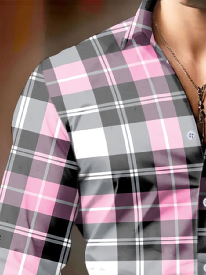 Men's Check Pattern Print Business Shirt