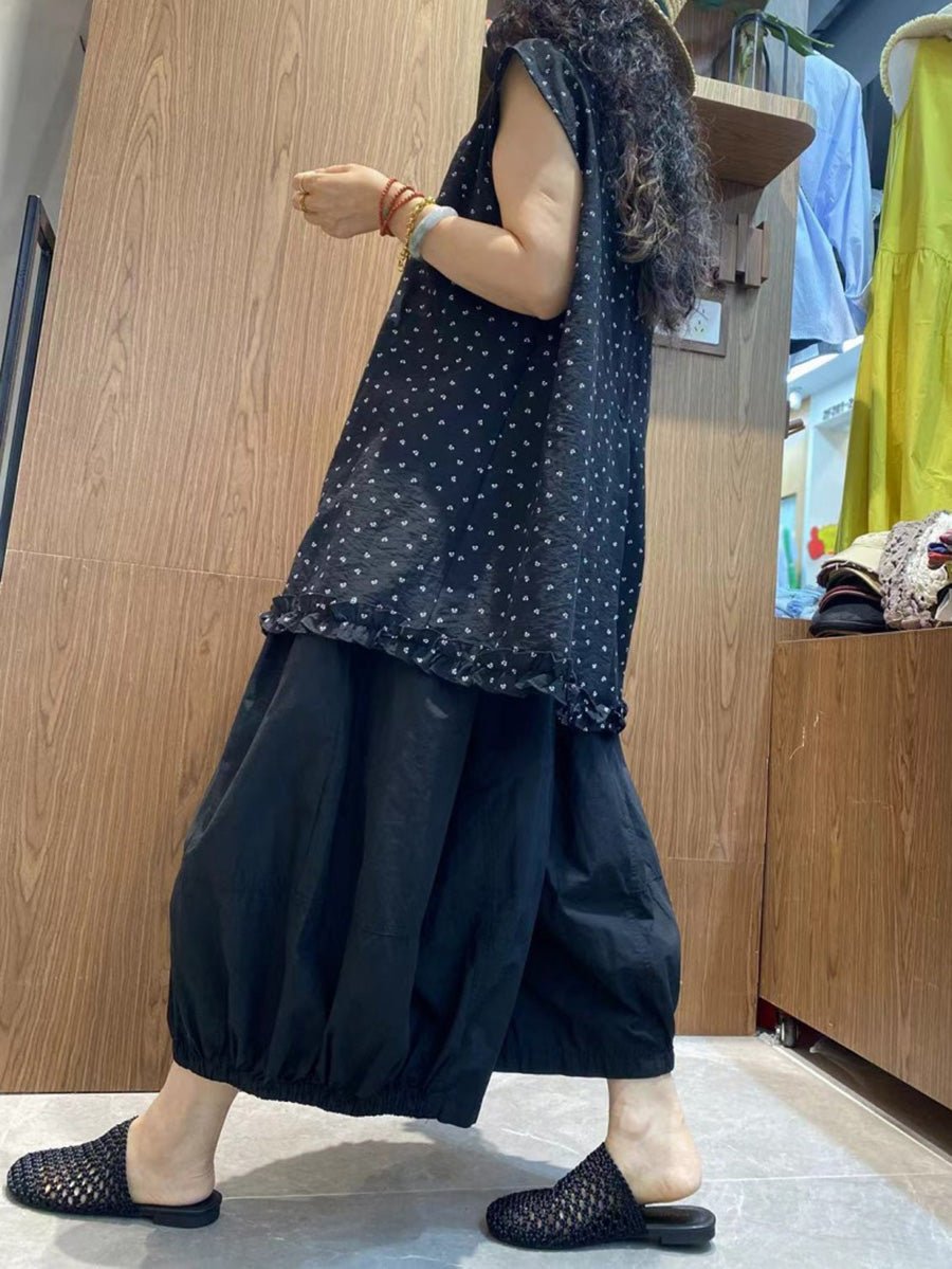 Women Summer Casual Dot O-Neck Cotton Vest