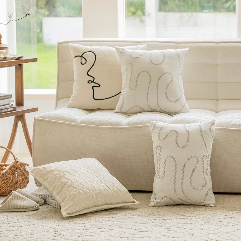 Linen Sofa Pillow Case  Modern Simple Model Room Living Room Pillow Bedside Cushion Waist Pillow Case