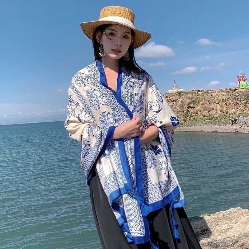 Women's Elegant Printing Cotton And Linen Shawl