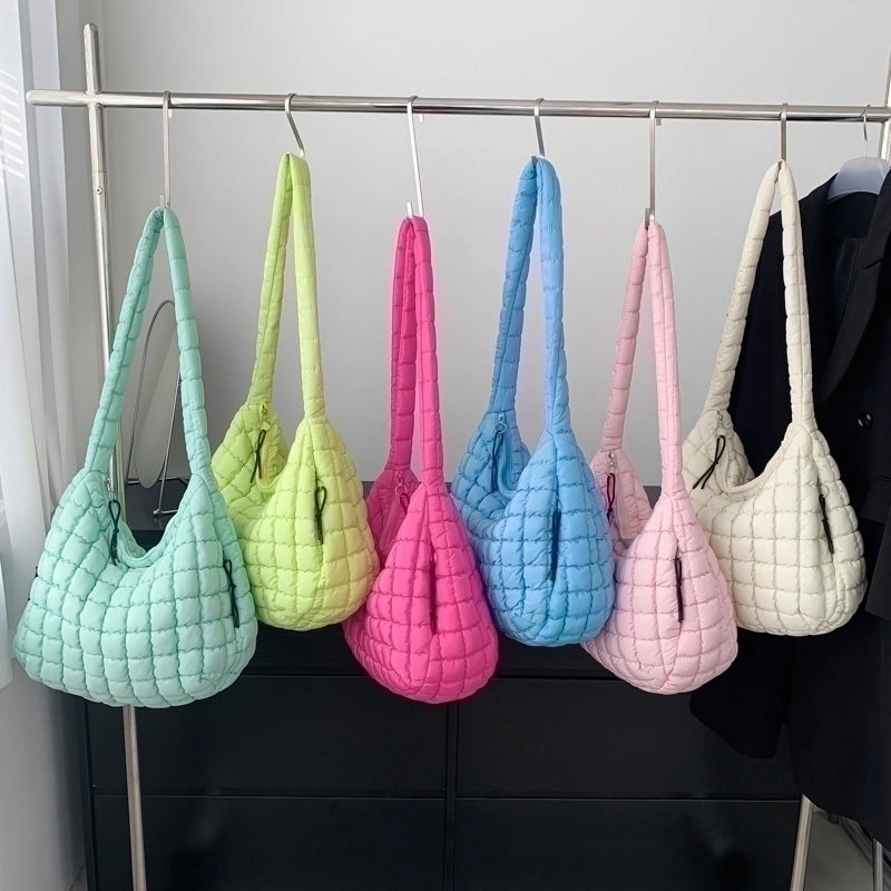 Women's Nylon Plaid Classic Style Sewing Thread Square Zipper Shoulder Bag