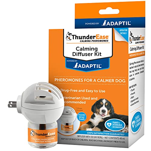 ThunderEase Dog Calming Pheromone Diffuser Kit | Powered by ADAPTIL | Vet Recommended to Relieve Separation Anxiety. Stress Barking & Chewing. and Fear of Fireworks & Thunderstorms (30 Day Supply)