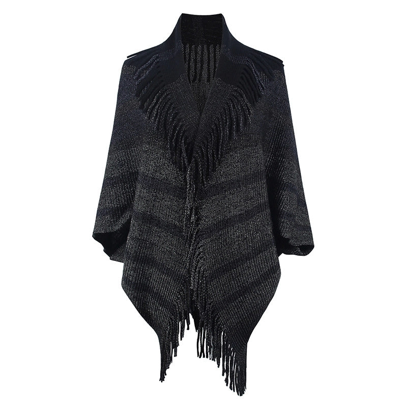 Women's Casual Minimalist Stripe Knit Tassel Shawl