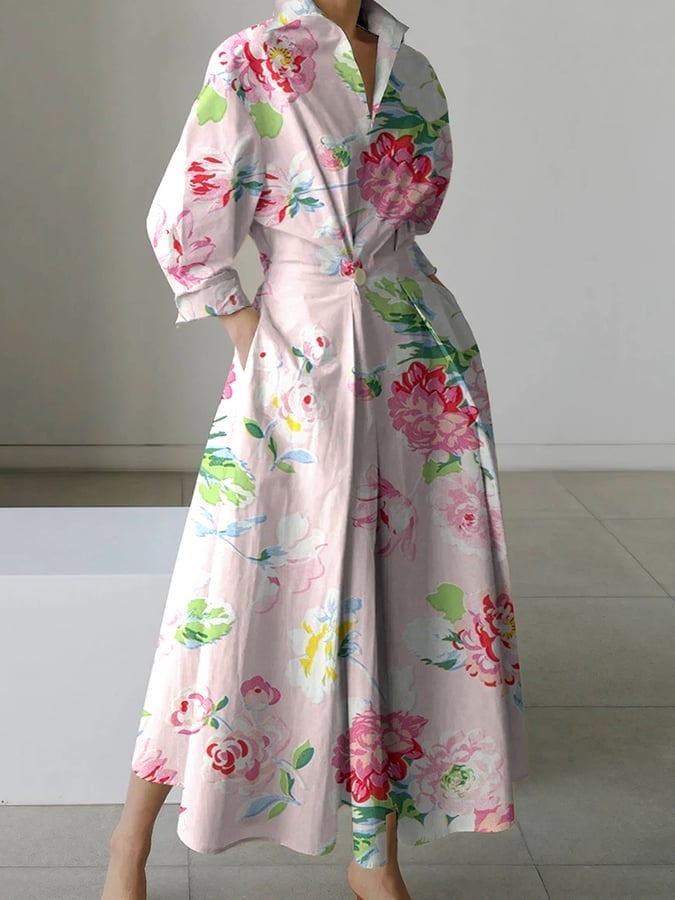 Women's Simple Fashion Floral Lantern Sleeve Dress
