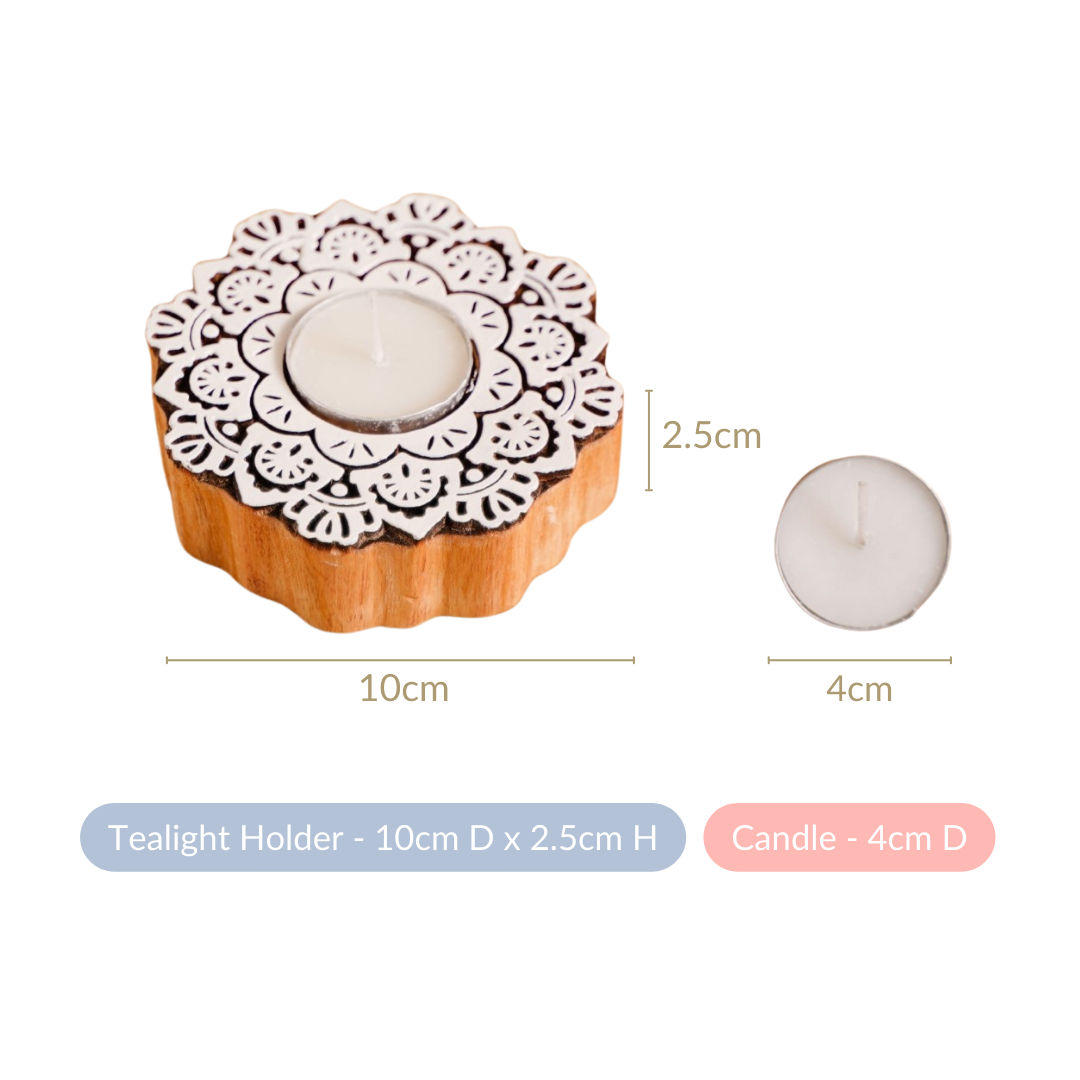 Handmade Floral Mandala Tea Light Holder Set Of 2