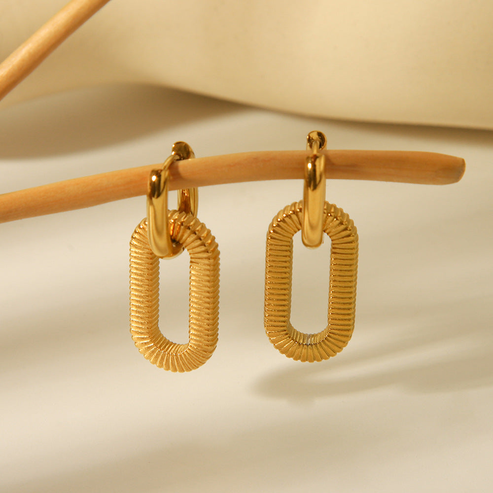 IG Style Convertible Circle Stainless Steel PVD 18K Gold Drop Earrings