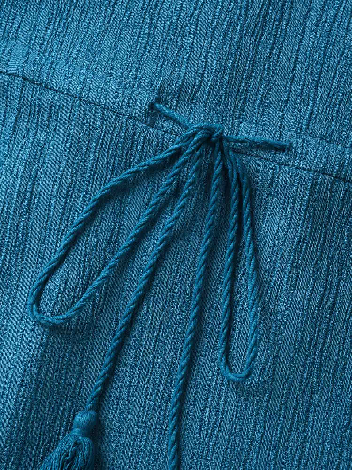Texture Drawstring Tie Knot Tassels Dress